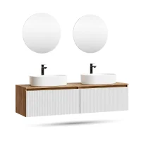 ARISA Double Vanity Unit, 160 cm, in White Ribbed, with 2...