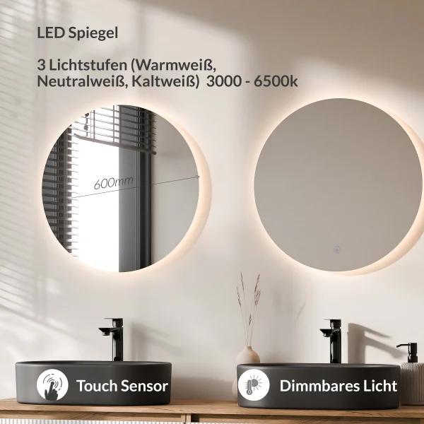 ARISA Double Vanity Unit, 160 cm, in White Ribbed, with 2 NOVA 60 cm LED Mirrors and 2 Black Ceramic Countertop Sinks, 55 cm