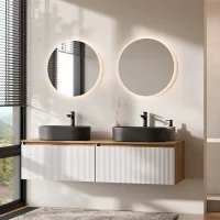 ARISA Double Vanity Unit, 160 cm, in White Ribbed, with 2...
