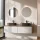 ARISA Double Vanity Unit, 160 cm, in White Ribbed, with 2 NOVA 60 cm LED Mirrors and 2 Black Ceramic Countertop Sinks, 55 cm