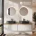 ARISA Double Vanity Unit, 160 cm, in White Ribbed, with 2 NOVA 60 cm LED Mirrors and 2 Black Ceramic Countertop Sinks, 55 cm