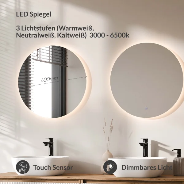 ARISA Double Vanity Unit, 160 cm, in White Ribbed, with 2 NOVA 60 cm LED Mirrors and 2 White Ceramic Countertop Sinks, 42 cm