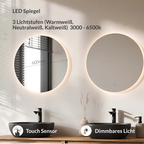 ARISA Double Vanity Unit, 160 cm, in White Ribbed, with 2 NOVA 60 cm LED Mirrors and 2 Black Ceramic Countertop Sinks, 42 cm