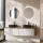 ARISA Double Vanity Unit, 160 cm, in White Ribbed, with 2 NOVA 60 cm LED Mirrors and 2 Black Ceramic Countertop Sinks, 42 cm