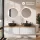 ARISA Double Vanity Unit, 160 cm, in White Ribbed, with 2 NOVA 60 cm LED Mirrors and 2 Black Ceramic Countertop Sinks, 42 cm
