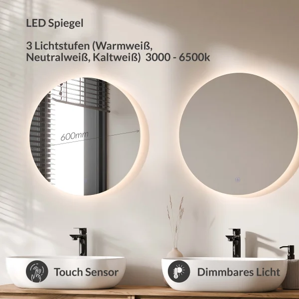 ARISA Doppelwaschtisch 160 cm in Weiß mit 2 LED Spiegel NOVA 60 cm und 2 weißen Keramik-Aufsatzwaschbecken 60 cm