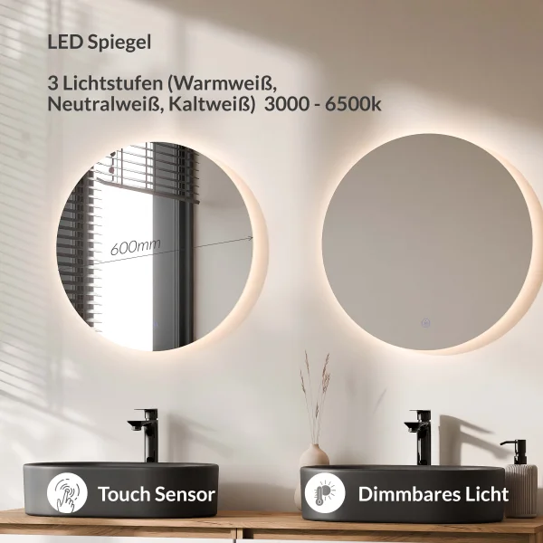 ARISA Doppelwaschtisch 160 cm in Weiß mit 2 LED Spiegel NOVA 60 cm und 2 schwarzen Keramik-Aufsatzwaschbecken 55 cm