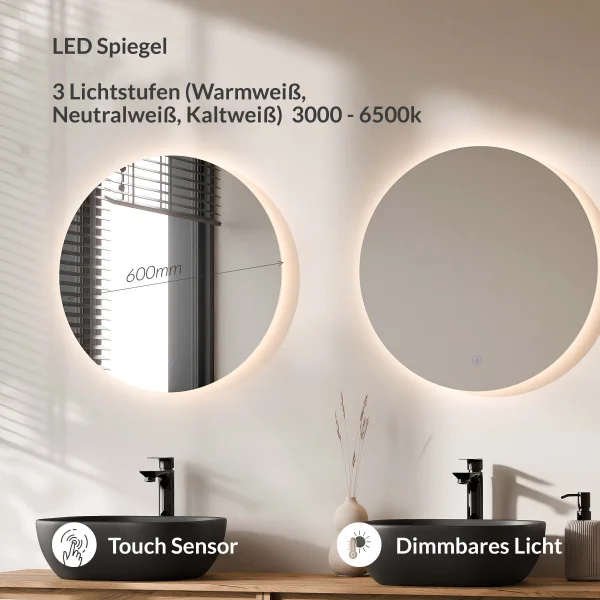 ARISA Double Vanity Unit, 160 cm, in White, with 2 NOVA 60 cm LED Mirrors and 2 Black 42 cm Ceramic Countertop Sinks