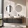 ARISA Double Vanity Unit, 160 cm, in Black Ribbed, with 2 NOVA 60 cm LED Mirrors and 2 White Ceramic Countertop Sinks, 60 cm