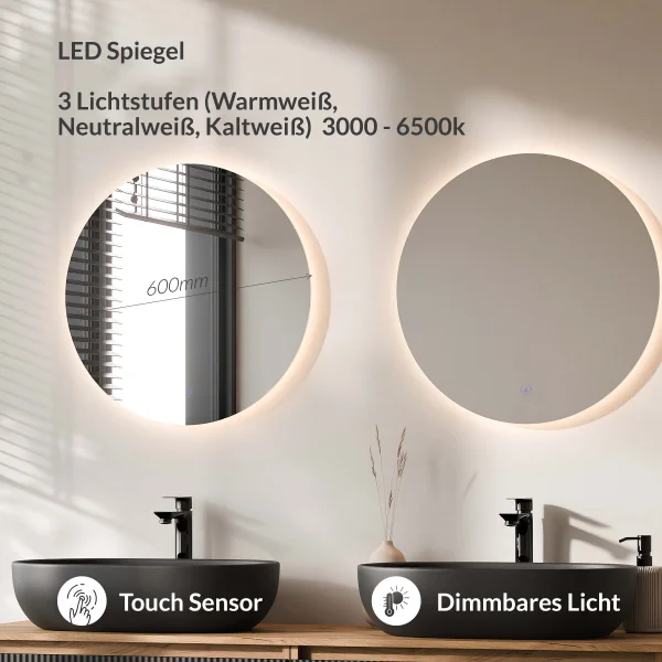 Meuble-lavabo double ARISA 160 cm, noir strié, avec 2 miroirs LED NOVA 60 cm et 2 vasques en céramique noires à poser 60 cm
