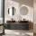 Meuble-lavabo double ARISA 160 cm, noir strié, avec 2 miroirs LED NOVA 60 cm et 2 vasques en céramique noires à poser 60 cm