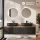 Meuble-lavabo double ARISA 160 cm, noir strié, avec 2 miroirs LED NOVA 60 cm et 2 vasques en céramique noires à poser 60 cm