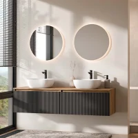 ARISA: doppio lavabo da 160 cm in nero zigrinato con 2...