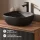 Meuble-lavabo double ARISA 160 cm, noir strié, avec 2 miroirs LED NOVA 60 cm et 2 vasques en céramique noires à poser de 42 cm