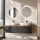 Meuble-lavabo double ARISA 160 cm, noir, avec 2 miroirs LED NOVA 60 cm et 2 vasques en céramique blanches à poser 60 cm