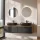 Mueble de lavabo doble ARISA de 160 cm en negro con 2 espejos LED NOVA de 60 cm y 2 lavabos sobre encimera de cerámica negros de 60 cm