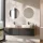 Meuble-lavabo double ARISA 160 cm, noir, avec 2 miroirs à LED NOVA 60 cm et 2 vasques en céramique blanches à poser 55 cm