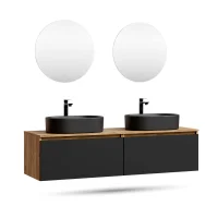 Mueble de lavabo doble ARISA de 160 cm en negro con 2...