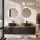 Meuble-lavabo double ARISA 160 cm, noir, avec 2 miroirs à LED NOVA 60 cm et 2 vasques en céramique noires à poser 42 cm