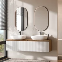 ARISA: doppio lavabo da 160 cm in bianco scanalato con 2...