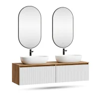 ARISA: doppio lavabo da 160 cm in bianco scanalato con 2...