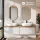 ARISA Double Vanity Unit, 160 cm, in White Ribbed, with 2 GLORA LED Mirrors and 2 White Ceramic Countertop Sinks, 60 cm