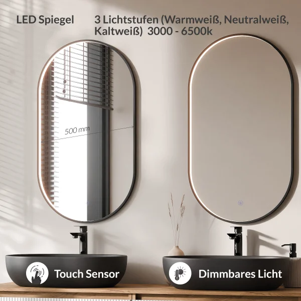 ARISA Double Vanity Unit, 160 cm, in White Ribbed, with 2 GLORA LED Mirrors and 2 Black Ceramic Countertop Sinks, 60 cm