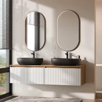 ARISA Double Vanity Unit, 160 cm, in White Ribbed, with 2...