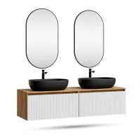 ARISA Double Vanity Unit, 160 cm, in White Ribbed, with 2...