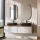 ARISA Double Vanity Unit, 160 cm, in White Ribbed, with 2 GLORA LED Mirrors and 2 Black Ceramic Countertop Sinks, 60 cm