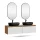 ARISA Double Vanity Unit, 160 cm, in White Ribbed, with 2 GLORA LED Mirrors and 2 Black Ceramic Countertop Sinks, 60 cm