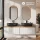 ARISA Double Vanity Unit, 160 cm, in White Ribbed, with 2 GLORA LED Mirrors and 2 Black Ceramic Countertop Sinks, 60 cm