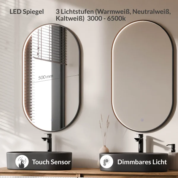 ARISA Double Vanity Unit, 160 cm, in White Ribbed, with 2 GLORA LED Mirrors and 2 Black Ceramic Countertop Sinks, 55 cm