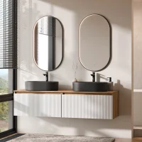 ARISA Double Vanity Unit, 160 cm, in White Ribbed, with 2...