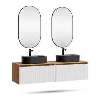 ARISA Double Vanity Unit, 160 cm, in White Ribbed, with 2...
