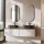 ARISA Double Vanity Unit, 160 cm, in White Ribbed, with 2 GLORA LED Mirrors and 2 Black Ceramic Countertop Sinks, 55 cm