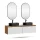 ARISA Double Vanity Unit, 160 cm, in White Ribbed, with 2 GLORA LED Mirrors and 2 Black Ceramic Countertop Sinks, 55 cm