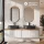 ARISA Double Vanity Unit, 160 cm, in White Ribbed, with 2 GLORA LED Mirrors and 2 Black Ceramic Countertop Sinks, 55 cm