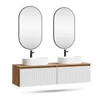 ARISA Double Vanity Unit, 160 cm, in White Ribbed, with 2...