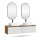 ARISA Double Vanity Unit, 160 cm, in White Ribbed, with 2 GLORA LED Mirrors and 2 White Ceramic Countertop Sinks, 55 cm