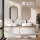 ARISA Double Vanity Unit, 160 cm, in White Ribbed, with 2 GLORA LED Mirrors and 2 White Ceramic Countertop Sinks, 55 cm
