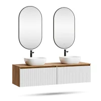 ARISA Double Vanity Unit, 160 cm, in White Ribbed, with 2...