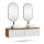 ARISA Double Vanity Unit, 160 cm, in White Ribbed, with 2 GLORA LED Mirrors and 2 White Ceramic Countertop Sinks, 42 cm