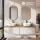 ARISA Double Vanity Unit, 160 cm, in White Ribbed, with 2 GLORA LED Mirrors and 2 White Ceramic Countertop Sinks, 42 cm