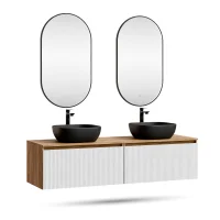 ARISA Double Vanity Unit, 160 cm, in White Ribbed, with 2...