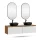 ARISA Double Vanity Unit, 160 cm, in White Ribbed, with 2 GLORA LED Mirrors and 2 Black Ceramic Countertop Sinks, 42 cm