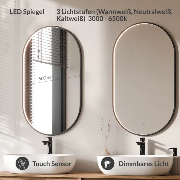 Mueble de lavabo doble ARISA de 160 cm en blanco con 2 espejos LED GLORA y 2 lavabos sobre encimera de cerámica blanca de 60 cm