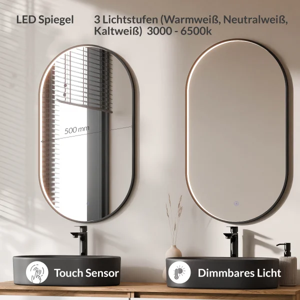 ARISA Double Vanity Unit, 160 cm, in White, with 2 GLORA LED Mirrors and 2 Black Ceramic Countertop Sinks, 55 cm