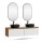 ARISA Double Vanity Unit, 160 cm, in White, with 2 GLORA LED Mirrors and 2 Black Ceramic Countertop Sinks, 42 cm