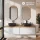 ARISA Double Vanity Unit, 160 cm, in White, with 2 GLORA LED Mirrors and 2 Black Ceramic Countertop Sinks, 42 cm